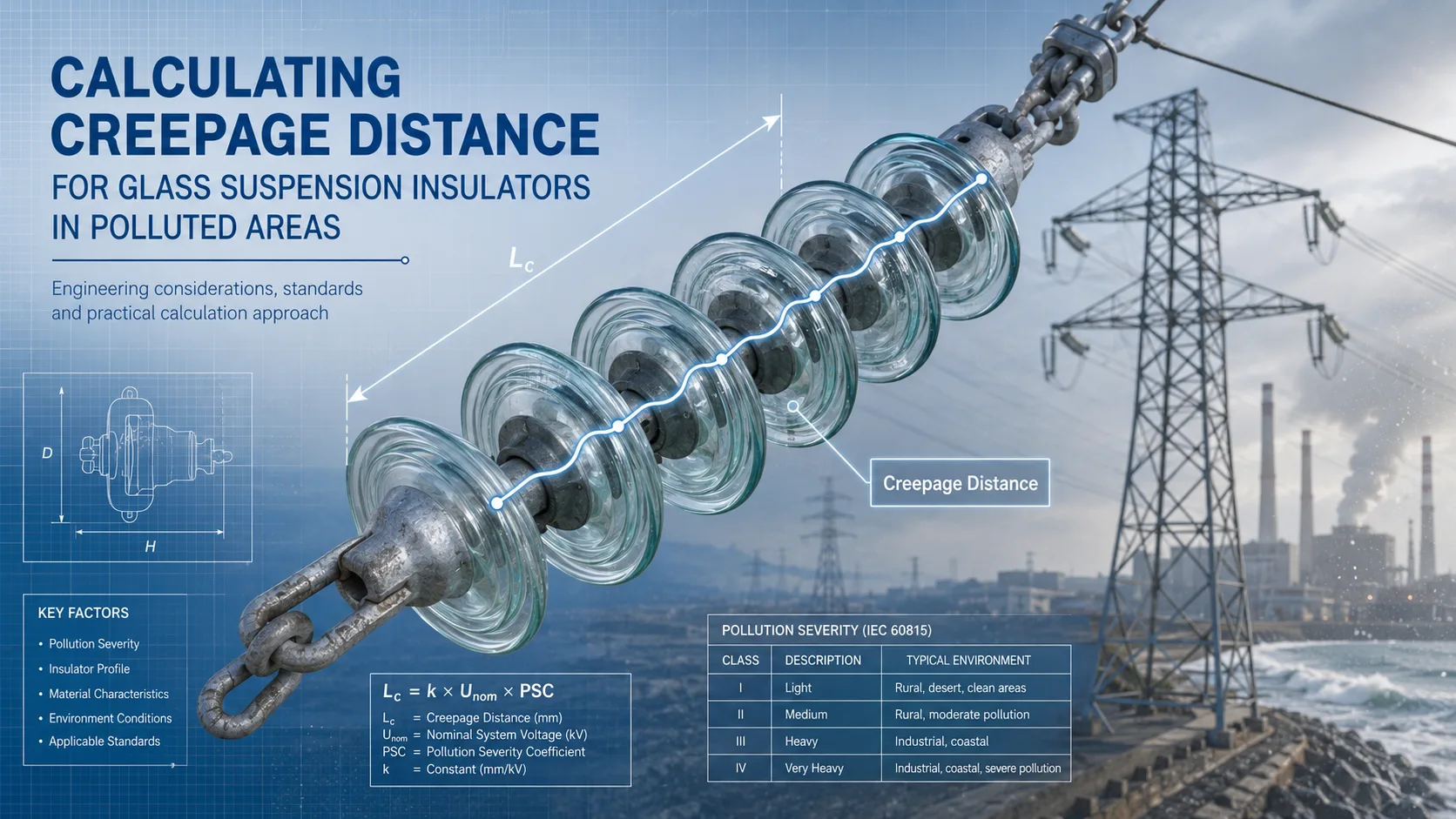 How to Calculate Creepage Distance for Glass Suspension Insulators in Polluted Areas