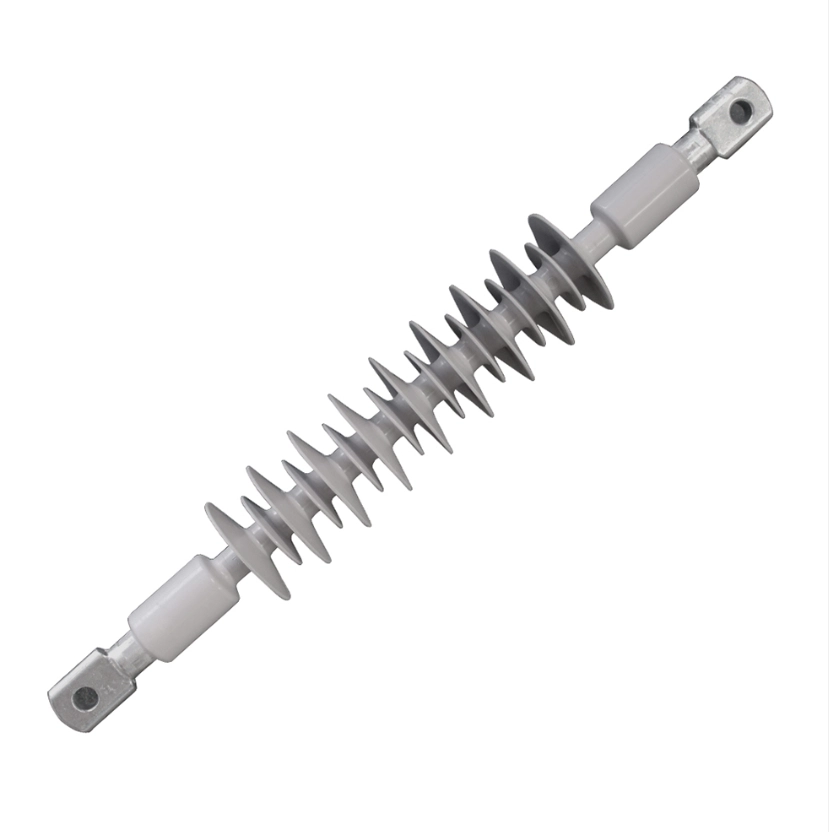 Long-rod polymer composite suspension insulator with silicone rubber sheds, FRP core and metal end fittings for failure inspection