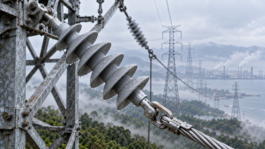 High-voltage transmission line with composite insulators in an outdoor environment